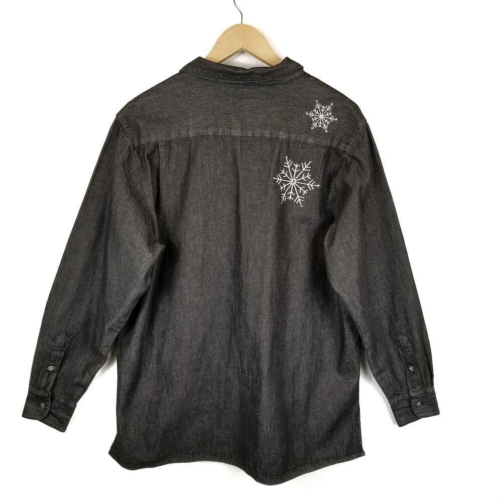 Quacker Factory Black Chambray Snowflake Button U… - image 2